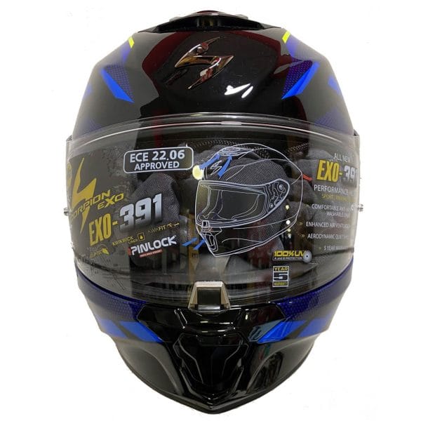 Scorpion EXO-391 Aaxo Azul Amarillo -  Casco Integral - Imagen 4