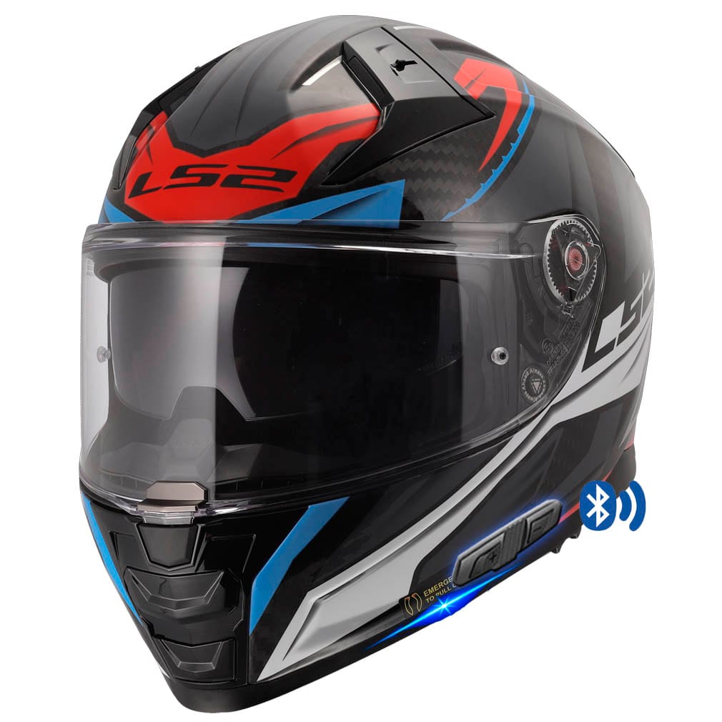 Casco LS2 FF811 Vector II Carbon Savage White Blue Red Bluetooth Sena Casco LS2 Vector II Carbon Savage Bluetooth Sena FF811 Blanco Azul Rojo - Imagen 1